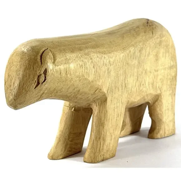 Hand Carved Wooden Bear Sculpture Folk Art Minimalist Rustic Decor 8” Long - Picture 4 of 9